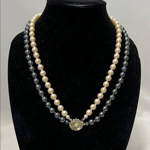 Double Strand Knotted Elegant Cultured Pearls Flower Clasp 22”Necklace